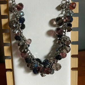 LOFT Beaded Purple/Silver/Black Statement Necklace